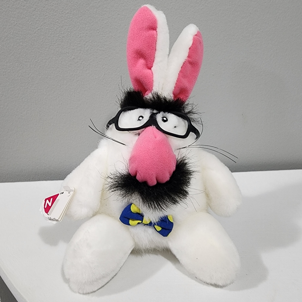 Vintage Dakin Stuffed Bunny Big Pink Nose Mustache - Black Rim Gasses Disguise